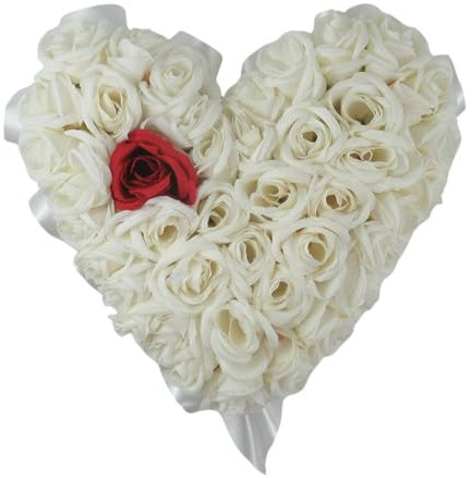 Rose Heart Wreath for Funeral or Grave - All Rose Heart Shaped Memorial Tribute with Rose Base (Ivory Base) (Ivory Rose Base)