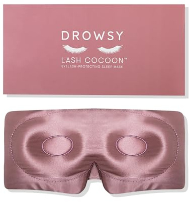 DROWSY Antifaz de seda para proteger las pestañas, para pestañas naturales y extensiones, copas de ojos profundas, presión cero, oscurecimiento total, envoltura completa (rosa damaska)