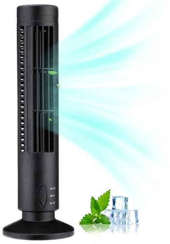 DAGLLGEW Mini Ventilateur Colonne De Table 13 Pouces 2 Vitesses De Refroidissement Ventilateur De Tour Usb Charging Color Fabriner Portable Air Climatiseur Van Sans Latte Pour Chambre à Coucher,Noir