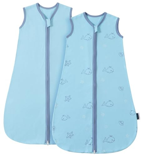 PewinGo Saco de Dormir para Bebé 0.5 TOG 0-6 Meses 2PCS con 100% Algodón | Manta para Recién Nacido con Doble Cremallera |Material Suave Transpirable y Lavable a Máquina -Azul