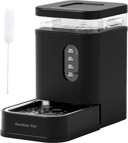 Gardner Pet 6.5L Distributeur Eau Chat Automatique, Gamelle Chat Automatique par Gravité, Distributeur Eau Chien avec Gamelle en Acier Inoxydable, Pas d'électricité, sans BPA - Noir