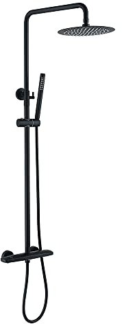 Pomme de douche à effet pluie de 25,4 cm - Système de douche thermostatique exposé - Colonne de douche murale avec valve en laiton réglable en hauteur - 2 fixations fonctionnelles et douchette à main