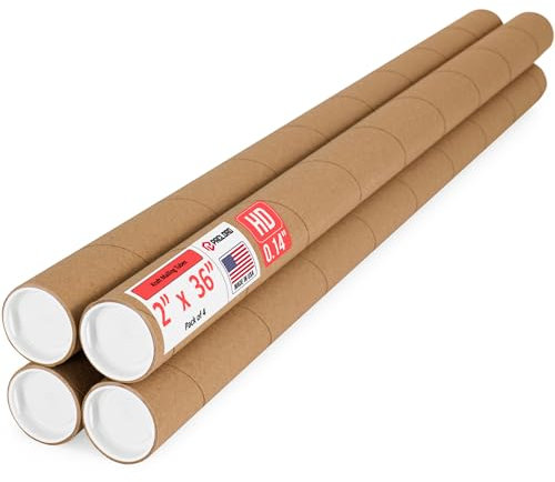 Paclord 2 x 36 Heavy-Duty Reinforced Cardboard Mailing Tube, Pack of 4 Tubes with 8 Caps – Secure USPS Approved – Great for Shipping and Storing of Prints, Artwork, Posters or Documents