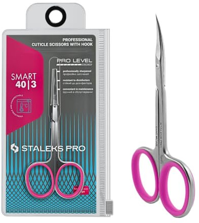 STALEKS PRO by Natury Nails Tijera profesional para cutículas. Anillos ergonómicos de silicona extraibles. Acero inoxidable apto para esterilizar. Largo de la hoja 25 mm. Smart SS-40/3