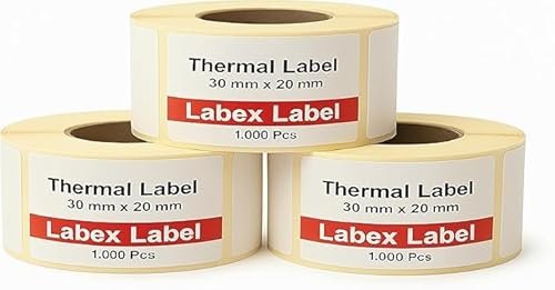 Labex etikett fraktetiketter 30 x 20 mm – 3 rullar med 1 000 termoetiketter på rulle – förvaringsetiketter, streckkodsetiketter, paketklistermärken – kompatibel med Zebra, Argox, Sato