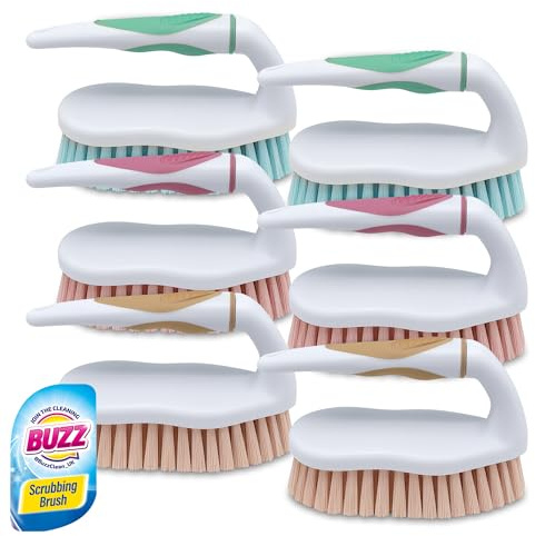 6pk Scrubbing Brush with Handle – Heavy Duty Cleaning Brushes for Floors, Tiles, Carpets, and Outdoor Use – Durable Hard Bristles and Ergonomic Grip for Powerful Scrubbing Without Strain