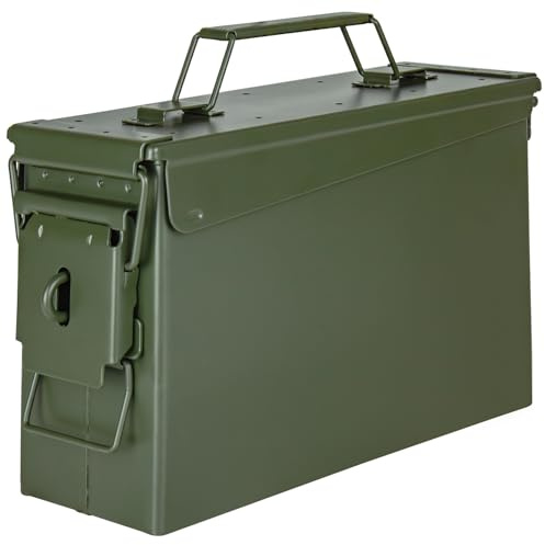 Trucky Scatola per munizioni Ammo Box in metallo, con coperchio, verde militare, dimensioni: 1-28 x 10 x 18 cm