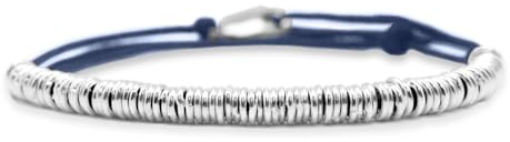 Nato Cuff - Bracciale Argento 925 Wrap avvolgente in Paracord a doppio involucro - Fatto a mano in Francia - Regolabile - Gioiello Uomo o Donna (Blu)