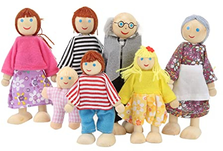 Hztyyier Familia de Casas de Muñecas de Madera, Lindas Minifiguras de Simulación para Casa de Muñecas, Desarrollo de Habilidades, Juego de 7 para Mejorar el Lenguaje y la Imaginación