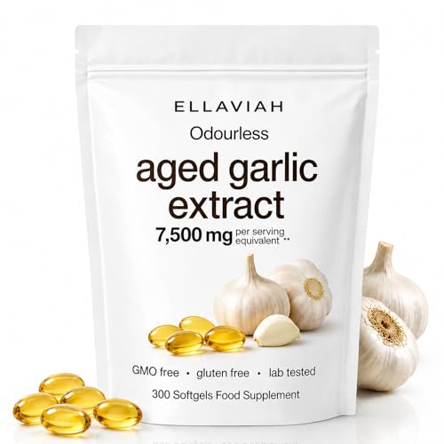 ELLAVIAH Extrait d’Ail Vieilli Sans Odeur 500 mg | 300 Gélules Molles | Formule Concentrée 15:1 Équivalente à 7 500 mg d’Ail | Soutien Quotidien en Douceur | Sans OGM, Sans Gluten