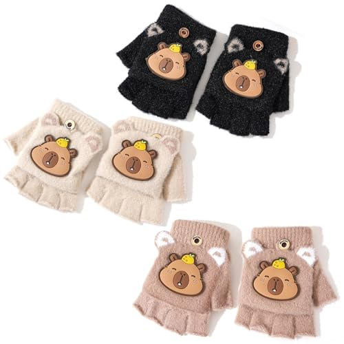 ZXTGBQ 3 Paia Guanti Senza Dita Bambino, Flip Top Guanti Bambino Invernali, Capovolgi Convertibili Caldi, per Bambini 5-10 Anni (Multicolore)