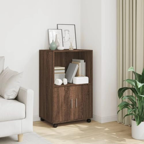 Mokuyary Rolling Cabinet Brown Oak Look 55 x 40 x 91 cm Wood Material Rolling Container, Mobile Filing Cabinet with Wheels, Office Container, Side Table for Living Room, Office