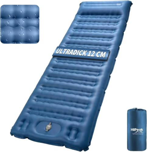HiiPeak Matelas Camping à 12cm d’épaisseur – Matelas Gonflable avec Pompe à Pied Intégrée & Oreiller, Lit de Camp Pliable, Matelas Randonnée Ultra Léger, Tapis de Sol Autogonflant