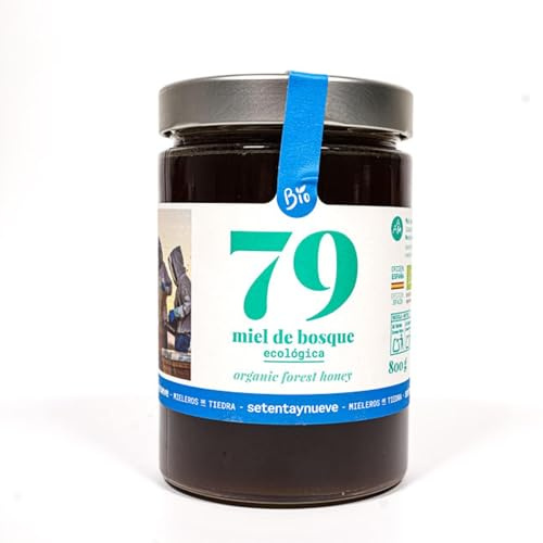 79 Setentaynueve - Miele di Bosco Biologico 800 g - Organico Grezzo di Bosco - Miele Naturale Spagnolo Certificato BIO - Miele Scuro Ricco di Minerali - Produzione Artigianale Spagnola