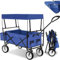 tectake® Bollerwagen faltbar mit Dach, Transportwagen, Rollwagen klappbar, Gartenwagen, Strandwagen, Ink. Hecktasche und extra Tragetasche, bis 80 kg, 2 Halterungen für Getränke - blau