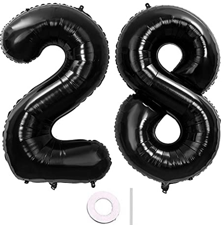 Foil Palloncini Compleanno 28 Anni Neri - Giganti 101 CM Numeri Gonfiabili per Decorazioni Festa - Elio o Aria