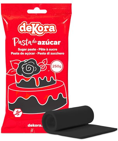 dekora - Pâte à Sucre Noir pour Décoration Gâteau et des Cupcakes - Sucre Fondant Prête à Dérouler pour la Réalisation de Toutes Sortes de Décorations - Facile à Travailler - 250 g