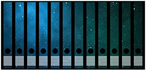 Wallario Ordnerrücken Sticker Sternenhimmel - Milchstraße und Sterne bei Nacht - Größe 12 Stück, Rückenschilder für 12 schmale Ordner, Klebeetiketten