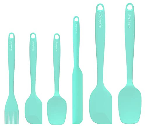 Garanzia permanente Set di 6 spatole in silicone senza cuciture monopezzo antiaderente resistente al calore fino a 600 ° F utensili da cucina cottura cottura (Aqua Sky)