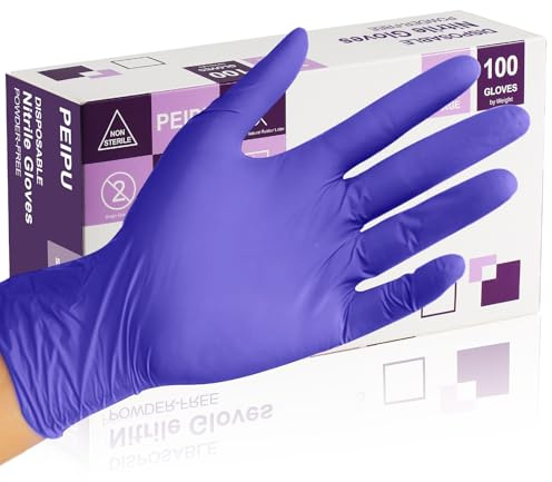 PEIPU Guantes de nitrilo, guantes de limpieza desechables, sin polvo, uso de manipulación de alimentos, guantes protectores no estériles de un solo uso para, limpiar y más. (100, Small)