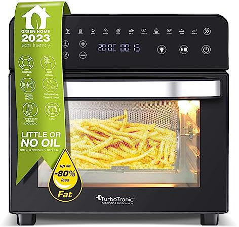 TurboTronic AFO14 Smart Air Fryer Oven 14L with Rotisserie & Dehydrator - All In One Multi-Function Table Top Mini Oven - Digital LED Display & Touch Sensors - Air Fry Basket & Rotisserie Set Included