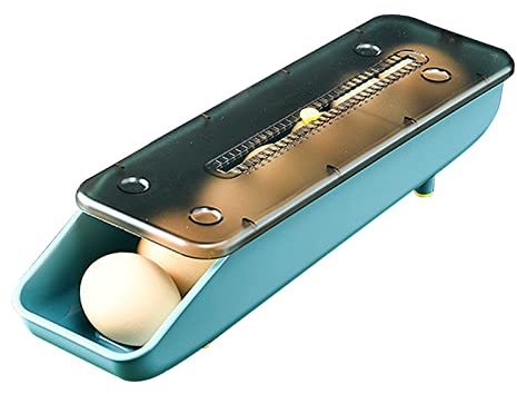 FIYSON Porte-?ufs Roulant Automatique,Boîte à ?ufs pour réfrigérateur avec couvercles,Conteneur de Stockage d'?ufs, boîte de Rangement Organisateur pour Cuisine, réfrigérateur,33 * 8 cm (bleu)