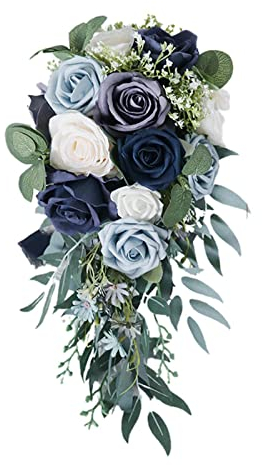 Elegante Hochzeitssträuße für Braut, Wasserfallform, handgefertigt, Blau