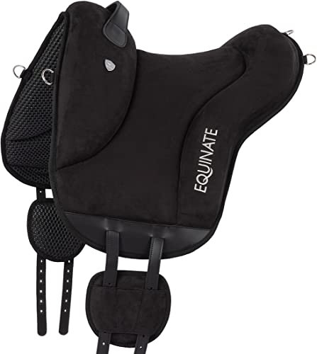 Equinate Reitpad Newfield aus synthetischem Wildleder Pferd Schwarz - Bareback Pad mit pflegeleichter Neopren Unterseite - Reitkissen Baumloser Sattel