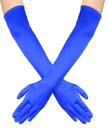 Långa Handskar Dam, 52cm Långa Satinhandskar Stretchiga 1920 Handskar Operahandskar Handvård Fuktgivande Handskar för Kvinnor Tjejer Festdans På Kvällen (Blå)