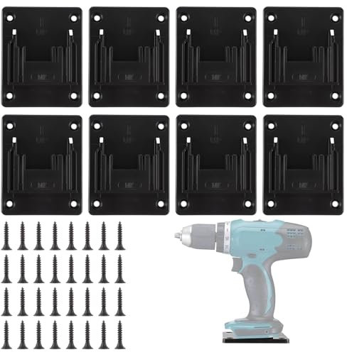 APACALI 8 Stück Wandhalterung Werkzeughalter für makita 18V, Bohren Elektrowerkzeuge Bohrerhalter, Batteriehalter mit 32 Schrauben, Maschinenhalter Werkstatt Speicherung, Schwarz, 14.4-18V