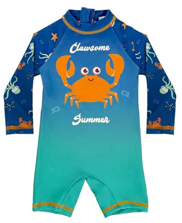 weVSwe Costume da Bagno Bambino Manica Lunga UPF 50+ Protezione Solare Rashguard Set Bambino Un Pezzo Costumi da Bagno da Spiaggia Granchi Verdi Neonato 12-18 Mesi