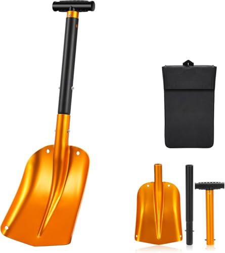 Sukudon 4-in-1 Folding Snow Shovel, Heavy Duty Aluminum Avalanche Shovel with Bag, 40x30 cm Detachable Shovel for Car Emergency, Camping, Driveway & Garden Snow Removal
