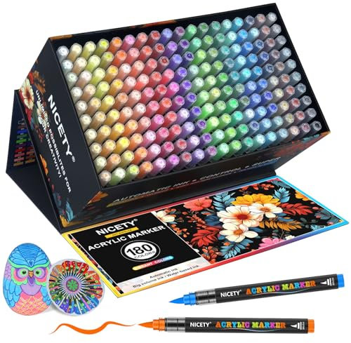 NICETY 180 Colores Rotuladores Acrílicos - Marcadores de Pincel para Pintura en Piedra, Madera, Vidrio, Cerámica - Punta de Pincel 1-6mm, Rotuladores Acrílicos a Base de Agua para Adultos