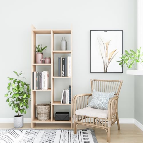 Modern ek bokhylla, 63,2 cm bred, 160 cm hög | 100% melaminbelagd partikelbräda, 18 mm tjock | väggmontering, skandinavisk design, snygg förvaring