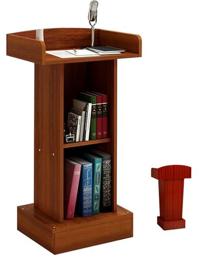 WOTZOV Rednerpult mit Ablagefläche, brauner Bodenpodestständer, Kirchenkanzel aus Holz, für Vorlesung/Hochzeit/Kirche/Seminar