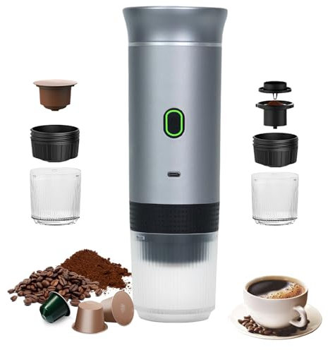 Umisu 3-in-1 Portable Coffee Machine Wireless, Espresso Coffee Maker for Small & Large Capsules, Ground Coffee Self Heating Capsules Pods Espresso for Home Office Car RV Camping Hiking Travel, Grey