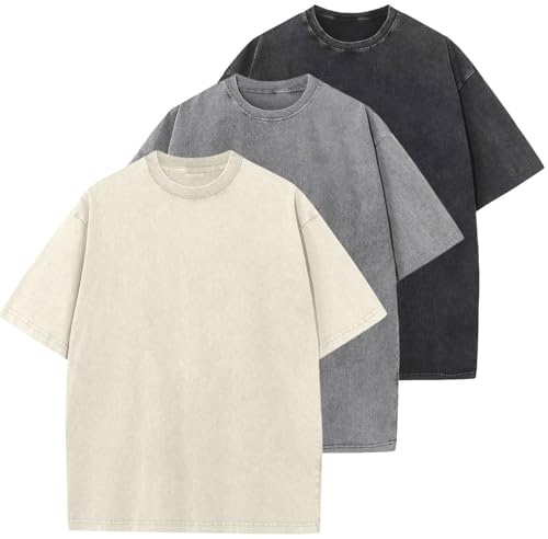 Botong Men's Oversized Cotton T-Shirts Unisex Vintage Streetwear Tee Loose Fit Casual Shirt Gym Lounge Wear Black+Grey+Apricot M