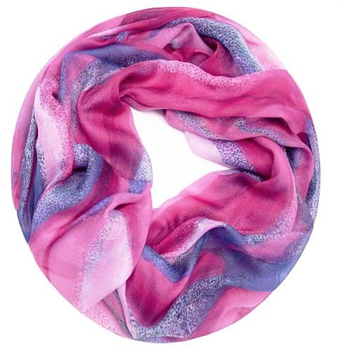 Gloop Loop tubhalsduk för kvinnor halsduk sidenlen luftig lätt med färgglatt mönster tryck, Rosa-mörkblå, Einheitsgröße