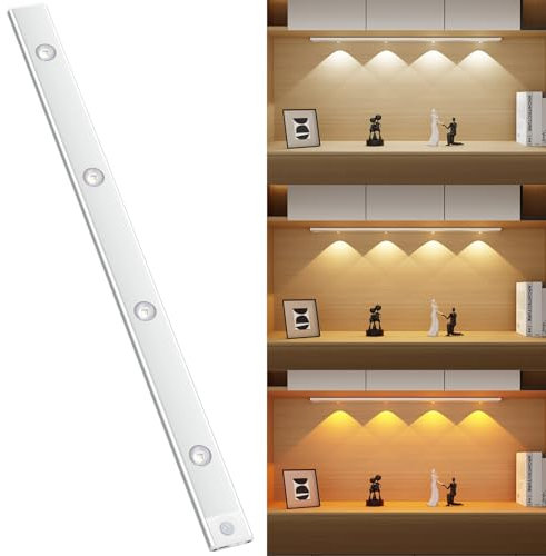 Alyvisun 60 cm Luce Armadio LED Ricaricabile con Sensore di Movimento, Luci Notturna per Sottopensile Cucina, 3 Temperature di Colore Regolabili e Attenuazione Continua - Installazione Magnetica