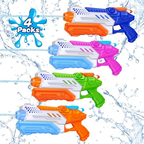 RONSTONE Pistola ad Acqua per Bambini, Confezione da 4 - Pistole ad Acqua con Capacità di 300 ml e Gittata di 25-30 Piedi - Water Gun Giocattolo per Combattere L'acqua in Piscina Estiva