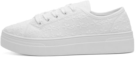 Lilley Womens White Floral Platform Canvas Shoe