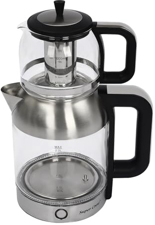 1800W Vattenkokare – 2-i-1 Glasvattenkokare, 2L + 1L, med 5 förinställda temperaturer (65°C / 80°C / 90°C / 95°C / 100°C) – perfekt för lös te och tepåsar – lämplig för kök och hem