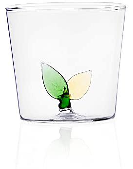 Ichendorf Milano Tumbler Foglie | Collezione Greenwood | 35 cl | Vetro Borosilicato | Fatto a Mano