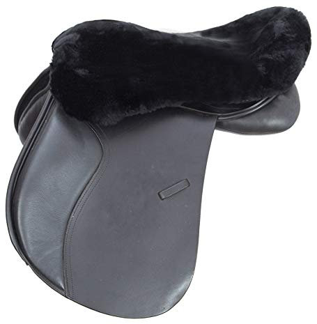 Merauno® Lammwolle Sattelsitzbezug, aus Merino Lammwolle für optimalen Sitzkomfort, mit Einer regulierbaren Klettstrippe. Passend für alle englische Sättel. Farbe: Natur, Schwarz, Braun, Anthrazit.