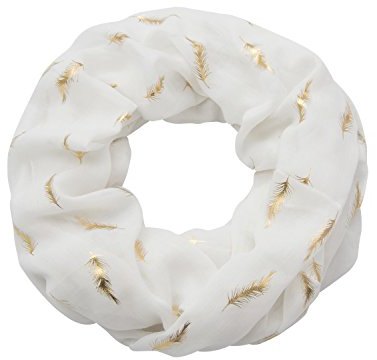 MAKFORT Damen Loop Schal Neu Schlauchscha mit Golden Feder Muster