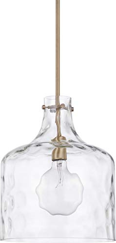 HomePlace Lighting 325717AD Crawford Urban/Industrial Clear Water Glass Jar Pendant Light, 1-Light 100 Watt, 15 H x 12 W, Aged Brass