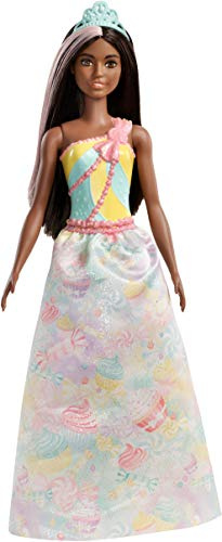 Barbie Dreamtopia poupée Princesse Brune avec Une Mèche Rose, Une Tenue Colorée inspirée de Friandises et Un Diadème, Jouet pour Enfant, FXT16