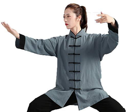 PengGengA Unisex Schnalle Kleidung Üben Tai Chi Uniform Kung Fu Passt Leistung Kleidung Anzug Traditionelle Kampfkunst Grün Schwarz M