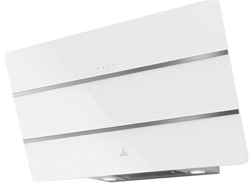 Hotte murale décorative ROBLIN CAMELIA 800 mm, verre blanc/inox, 4 vitesses + booster, aspiration périphérique, filtres aluminium/charbon, éclairage LED, classe A