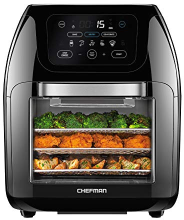 CHEFMAN Multifunctional Digital Air Fryer+ Rotisserie, Dehydrator, Convection Oven, 17 Touch Screen Presets Fry, Roast, Dehydrate, Bake, XL 10L Family Size, Auto Shutoff, Large Easy-View Window, Black